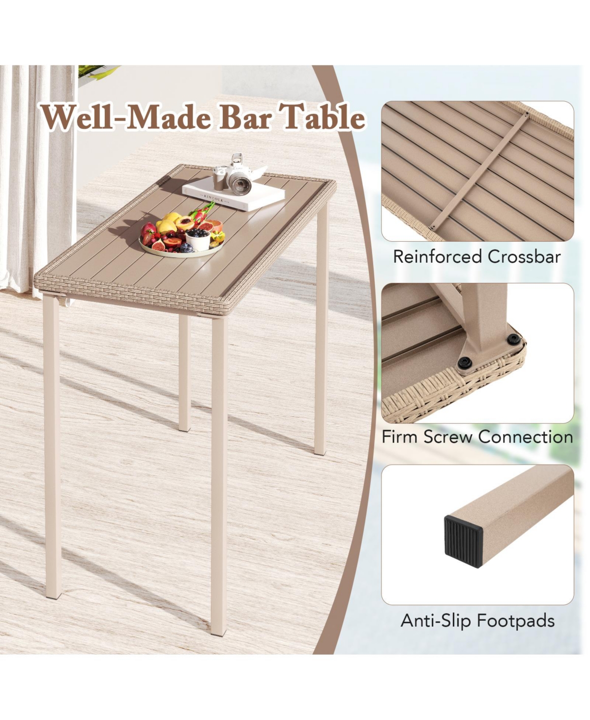 Gymax 3 Pieces Patio Bar Table Set Outdoor Bar Height Table & 2 Armless Chairs