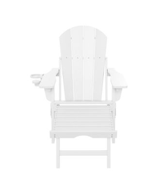Folding Adjustable Adirondack Chair with Retractable Ottoman and Cup Holder