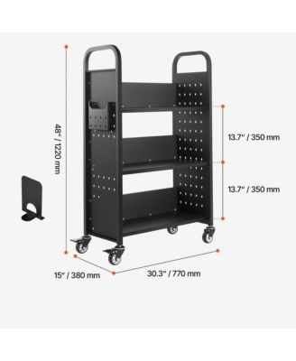 Rolling Library Book Cart - 3-Tier Single Sided L-Shaped Bookshelf with Lockable Wheels Book Truck for Home Office and School
