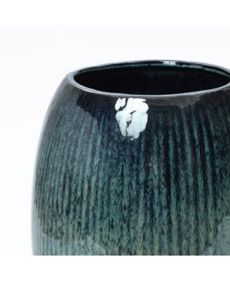 23-Inch Tall Blue Ceramic Planter, Decorative Round Pot for Plants & Flowers