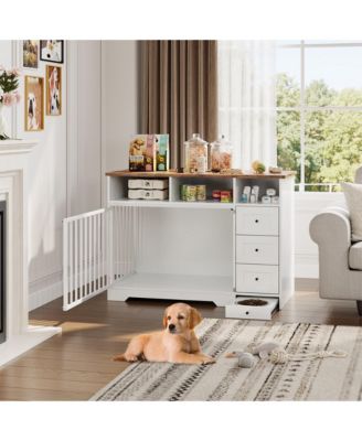 47.8 Inch Dog Crate Furniture Kennel with Doors Wooden Pet House with Drawers and Storage Cabinet