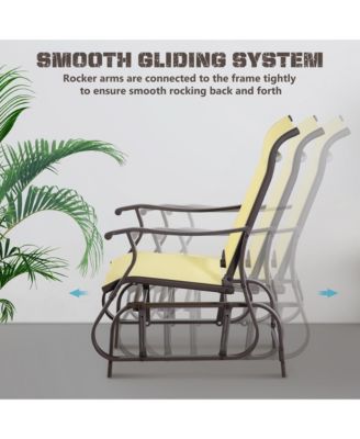 Beige Outdoor Swing Glider Chair with Breathable Mesh Fabric Steel Frame High Backrest for Backyard Garden Porch