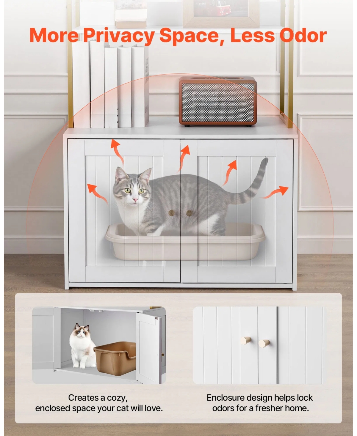 Aostirmotor 27.6" Hidden Litter Box Cabinet with Metal Legs & 2 Storage Shelves
