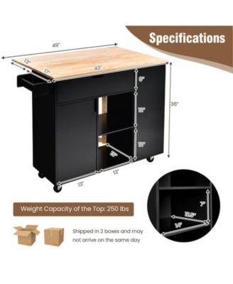 Drop-Leaf Rolling Kitchen Island Cart with Rubber Wood Top