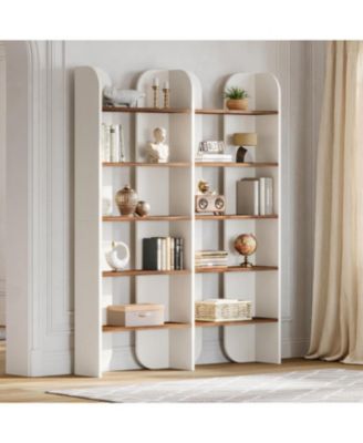 5-Tier Farmhouse Bookshelf, 70.87-Inch Tall Double Wide Bookcase