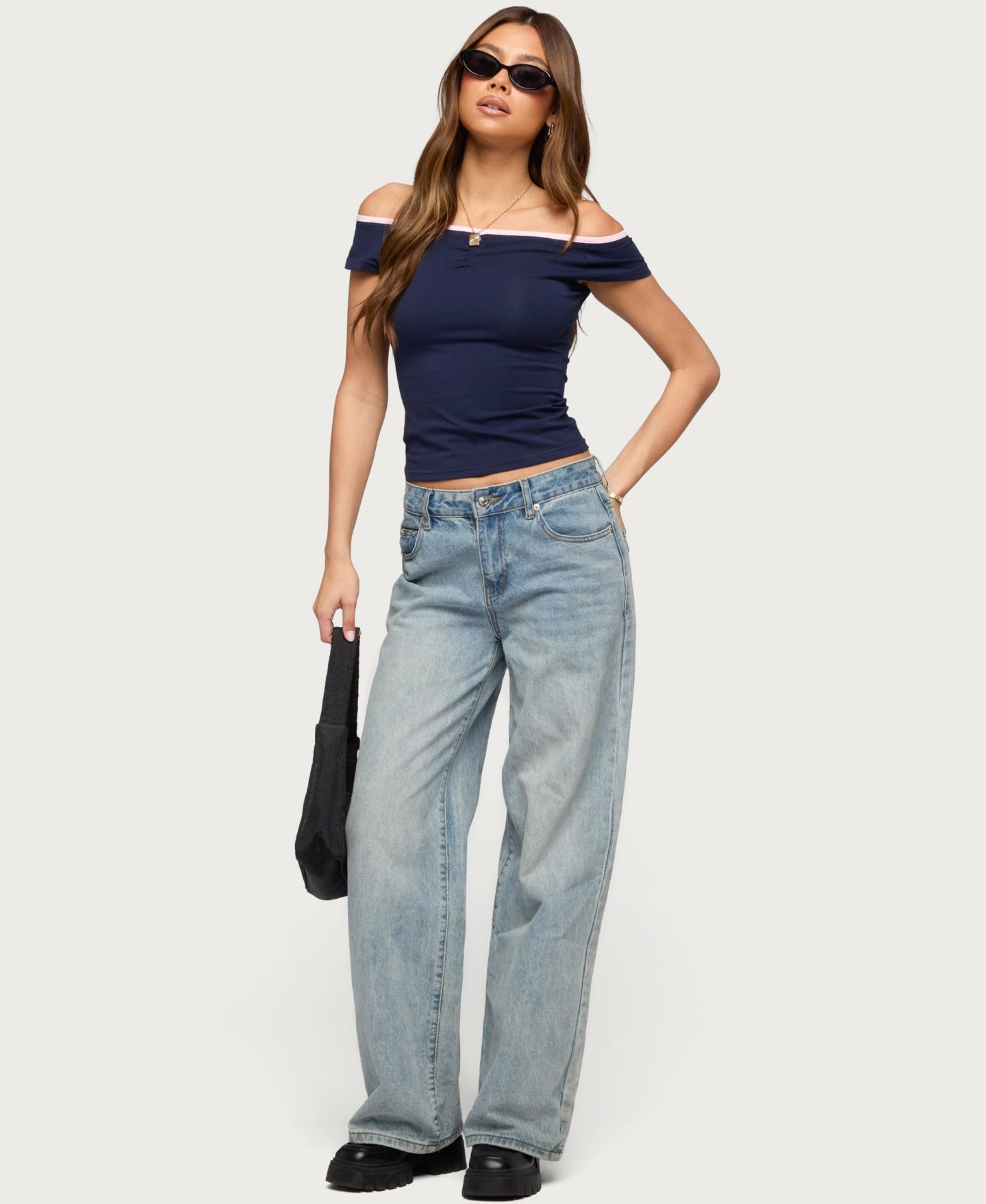Женский топ Edikted Dellah Contrast Off Shoulder, цвет: Тёмно-синий — фото 3