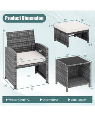 5 Pieces Patio Furniture Set PE Wicker Lounge Chairs w/ 2 Ottomans Outdoor