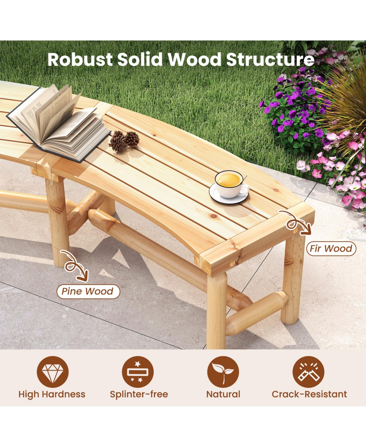 Gymax 2PCS Patio Curved Bench for 2-3 People Outdoor Loveseat for Backyard Garden