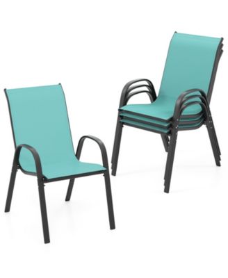Set of 4 Patio Dining Chairs Stackable Armrest Space Saving Garden