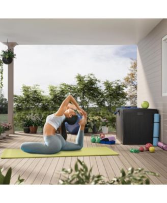 130-Gallon Resin Deck Box, Lockable All-Weather Outdoor Storage for Patio, Garden & Pool Accessories, Faux Wood