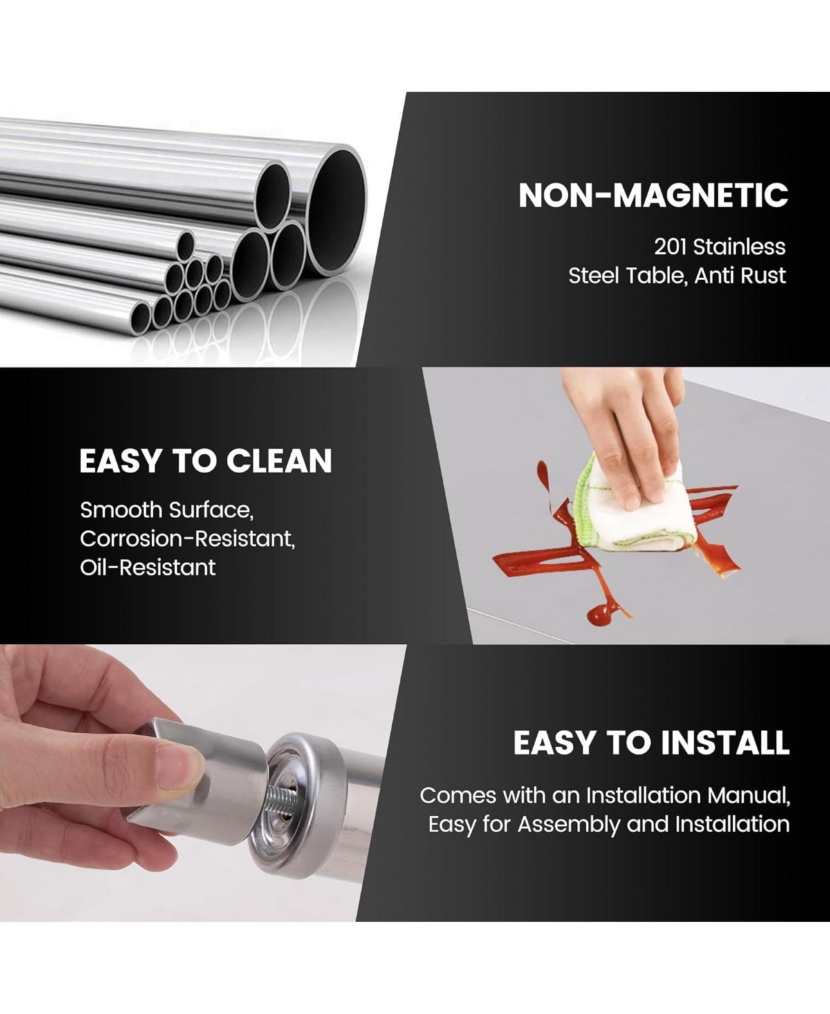 gaomon 24" x 24" Stainless Steel Work Table with Adjustable Lower Shelf, 201 Grade Commercial Kitchen Prep Table & Utility Table