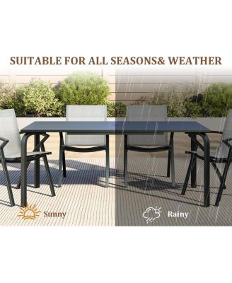9-Piece Patio Dining Table Sets for 8, Outdoor Aluminum Frame Dining Furniture Set with Umbrella Hole Cut-Out Table, 8 Stirling Chairs