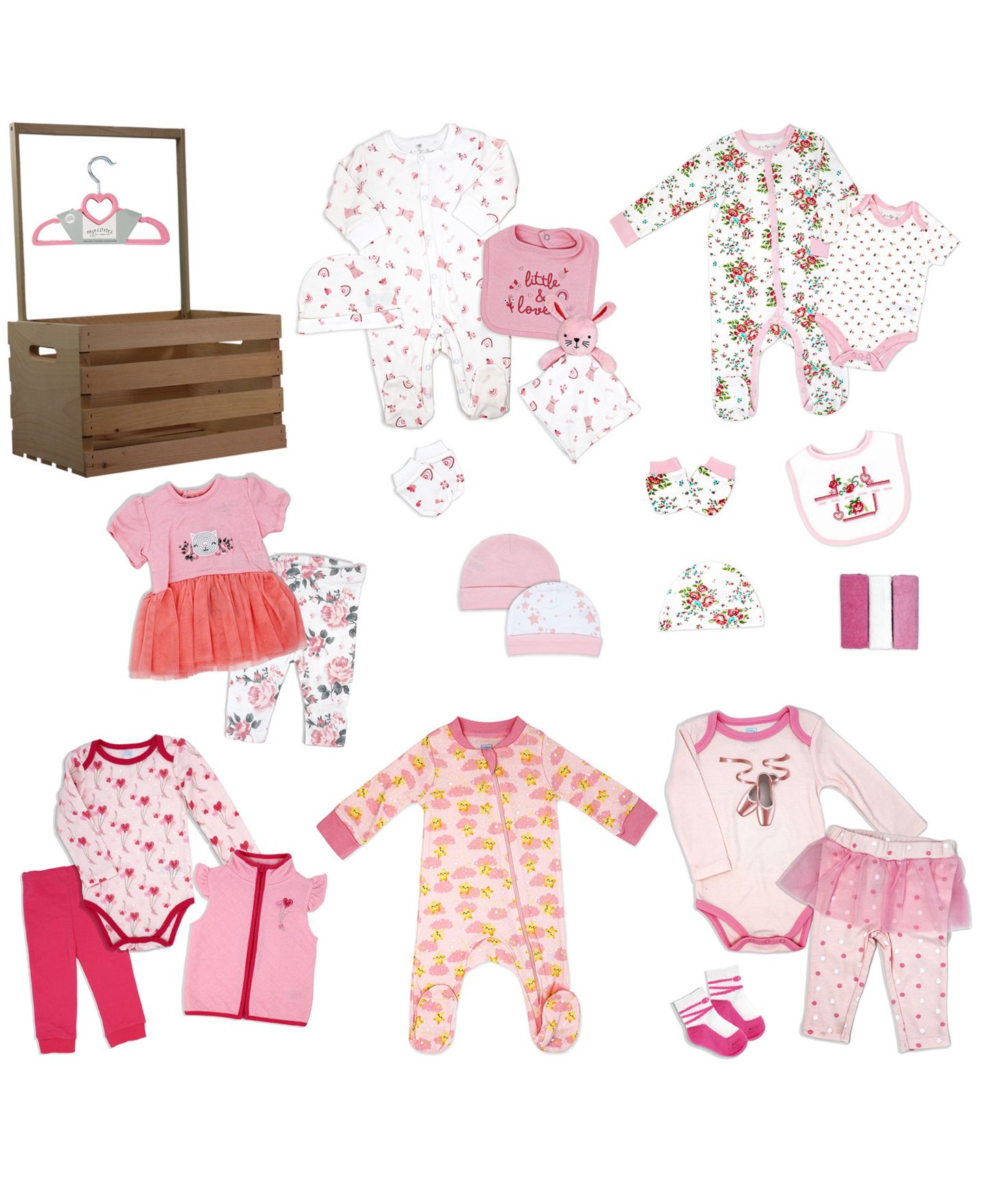 Комплекты 3 Stories Trading First Year Baby Shower Gift Crate, 36-Piece Set для девочек-малышей, цвет: Розовый — фото 2