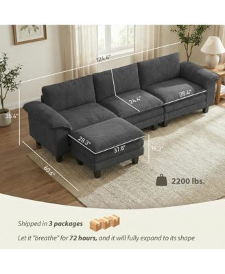 Sectional Sofa, L Shaped Couch with Deep Seat, Ottoman