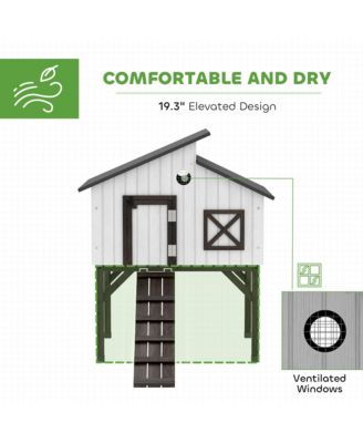 Chicken Coop Hen House with Nesting Box, Elevated Rabbit Hutch with Ramp