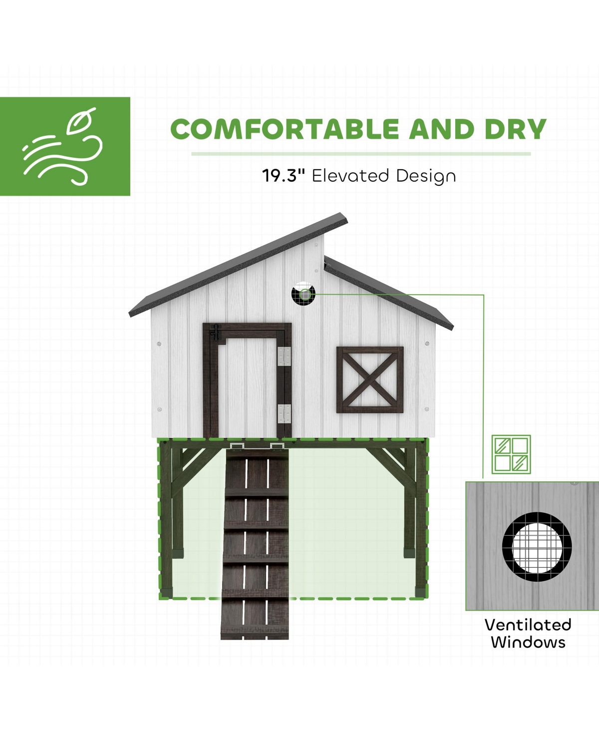 Chicken Coop Hen House with Nesting Box, Elevated Rabbit Hutch with Ramp