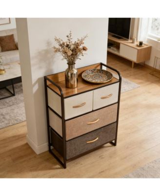 4-Drawer Dresser, Fabric Chest of Drawers, 3-Tier Storage Organizer with Foldable Drawers and Open Shelves for Bedroom and Living Room