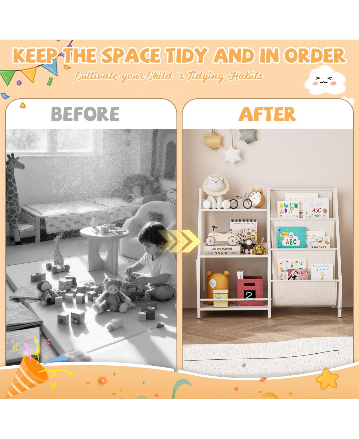 Rainsken Kids Bookshelf and Toy Organizer