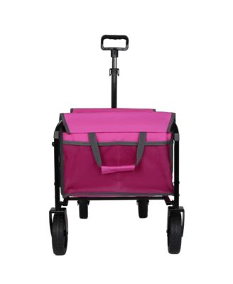 Convertible Folding 4-Wheel Wagon Cart - Heavy Duty Trolley with Bench Seat and Dog Leash, 360 lbs Capacity for Camping, Shopping