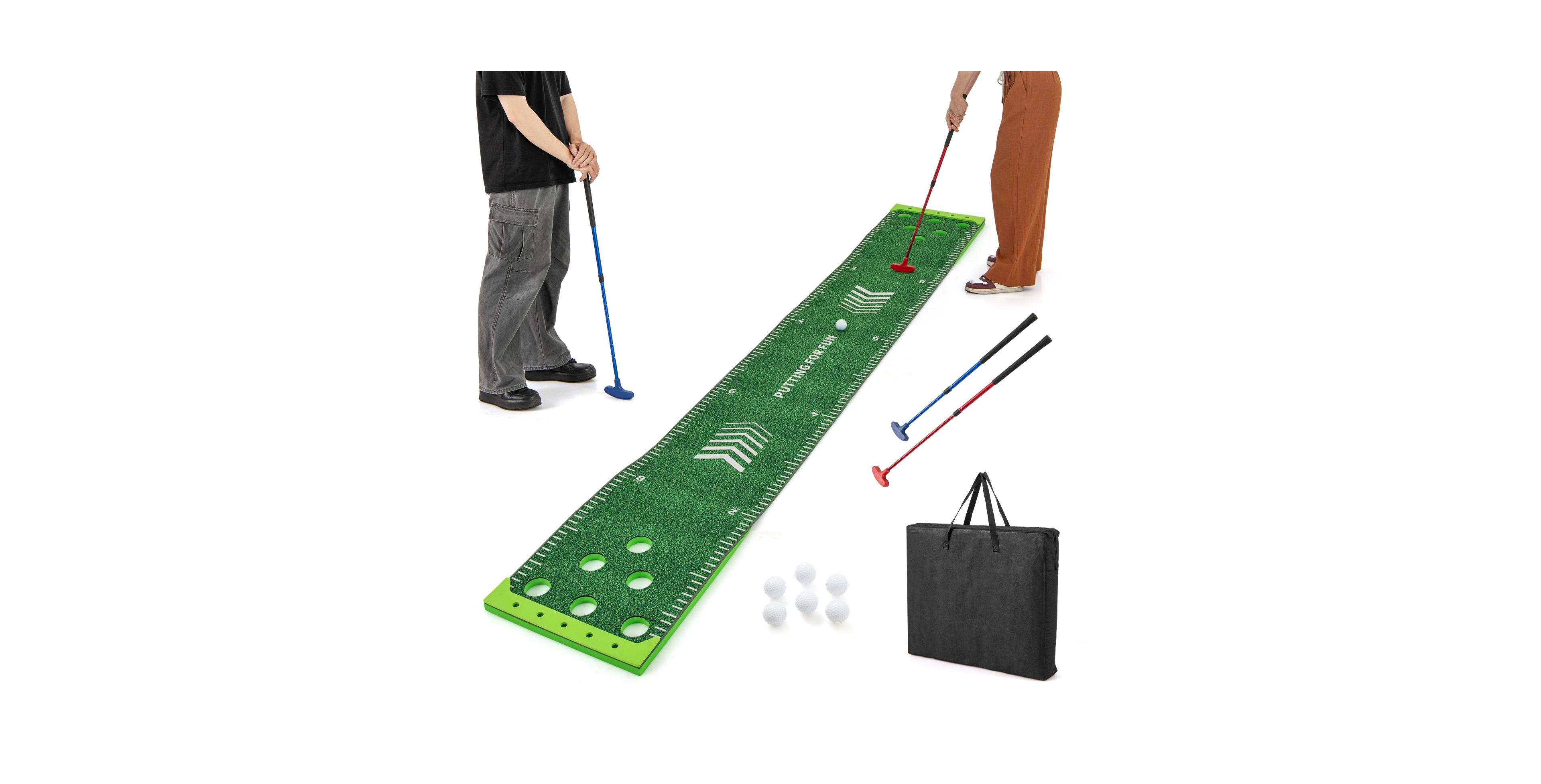 Mecale 11 ft Putting Green Mat with 2 Adjustable Putters & 6 Balls