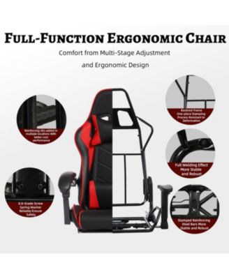 E-Sports Gaming Chair with Massage, Footrest & Recline – PU Leather Ergonomic Racing Seat for Home & Office