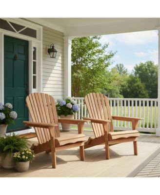 Outdoor Wooden Folding Adirondack Chair Set of 2 with BackRest, Wood Patio Chair for Garden Backyard