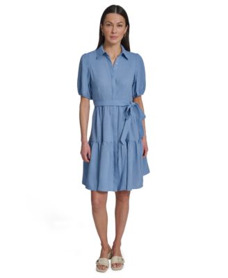 Women's Puff-Sleeve Collared Shirtdress