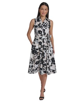 Women's Floral Sleeveless Collared Midi Shirtdress