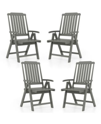 4PCS Foldable Patio Chair w/Armrest Curved Back Slatted Seat for Backyard Deck