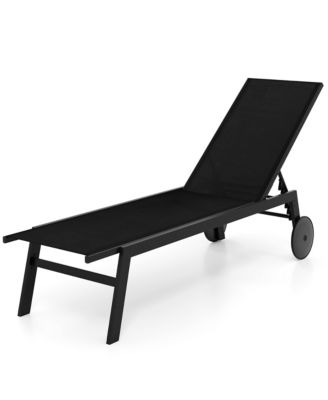 Patio Chaise Lounge w/Wheels Adjustable 6-Position Backrest Breathable Seat Outdoor