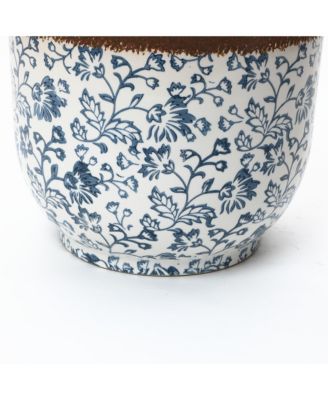 Floral Ceramic Planter, 15.59" Round, Indoor & Outdoor Garden Pot