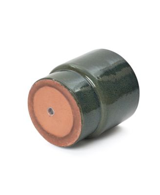 12" Dia Deep Green Round Ceramic Planter Pot, Modern Indoor Outdoor Pot for Plants with Drainage