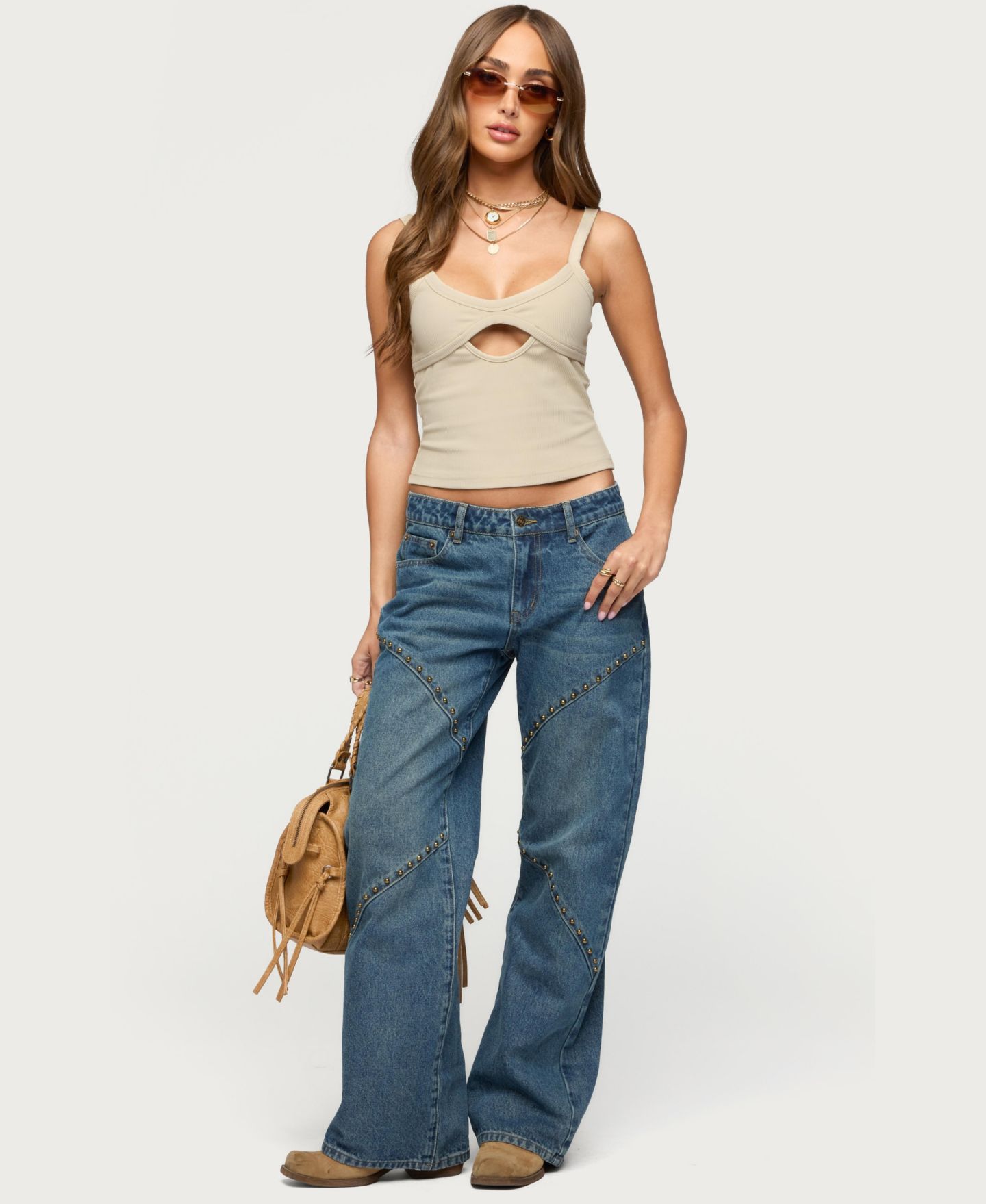 Женский топ Edikted Karin Cut Out Ribbed, цвет: Бежевый — фото 5
