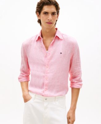 Men's 100% Linen Bengal Stripe Shirt