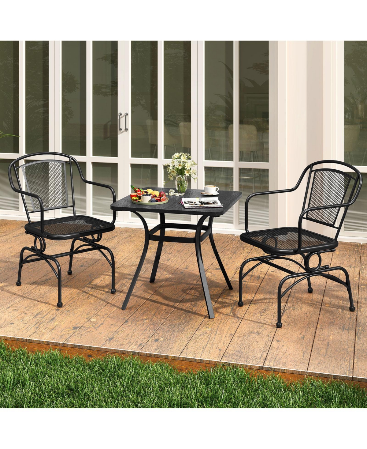 Gymax Patio Rocking Chairs Set of 2 w/ Metal Mesh Backrest & Seat Armrests Gentle