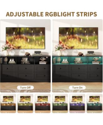 6 Drawer Dresser with RGB Lights & Power Outlet, TV Stand Storage Cabinet for Living Room, Bedroom, Entryway