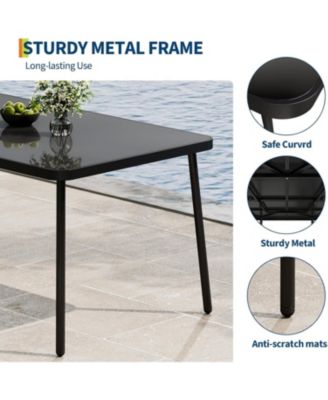 59'' Patio Dining Table Set for 4-6 Person, Tempered Glass Tabletop with Metal Frame