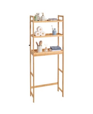 Bathroom Storage Shelf - 3-Tier Bamboo Bathroom Organizers, Over The Toilet Storage Cabinet with Adjustable Shelf for Small Spaces