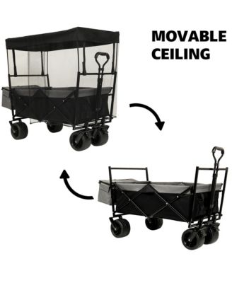 Collapsible Wagon with Canopy, Heavy Duty Utility Cart with All-Terrain Wheels, Large Capacity for Camping, Shopping and Garden