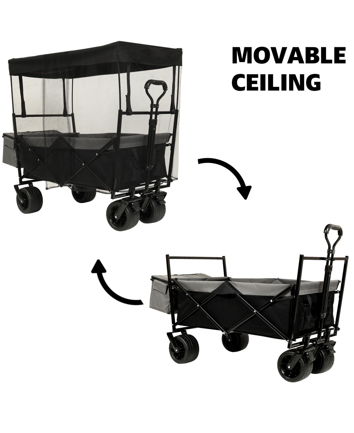 Rainsken Collapsible Wagon with Canopy, Heavy Duty Utility Cart with All-Terrain Wheels, Large Capacity for Camping