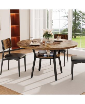 Round Dining Table for 4-6, 47 inch Wood Kitchen Table with Storage Shelf,with Metal Base,No Chairs