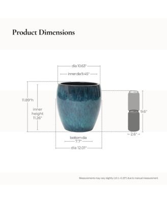Oceanside Teal Ceramic Planter Pot , 11.8” Tall Glossy Plant Container with Drainage Hole
