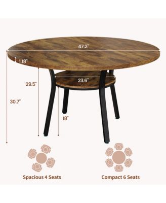 Round Dining Table for 4-6, 47 inch Wood Kitchen Table with Storage Shelf,with Metal Base,No Chairs