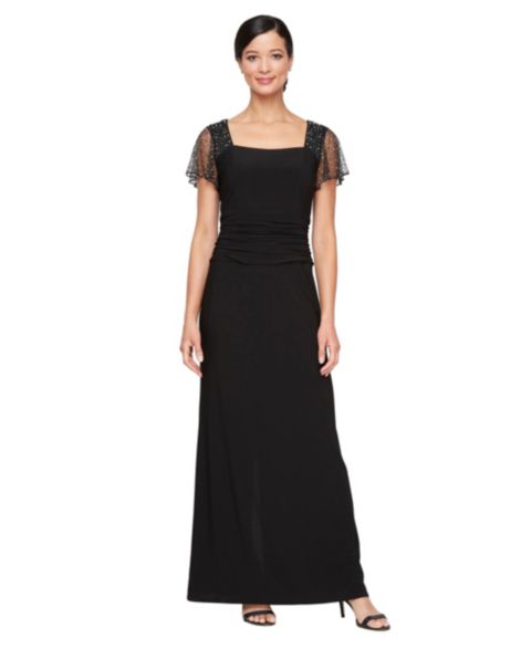 Женское платье SL Fashions Illusion Sleeve Long, цвет: Чёрный