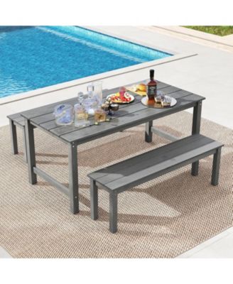 3PCS Dining Table Set w/ 2 BenchesPatio HDPE Weather Resistant Furniture Set