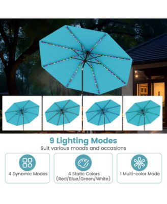 10 FT Solar Patio Umbrella w/96 Multi-colored LED Lights & 9 Modes Vented Top