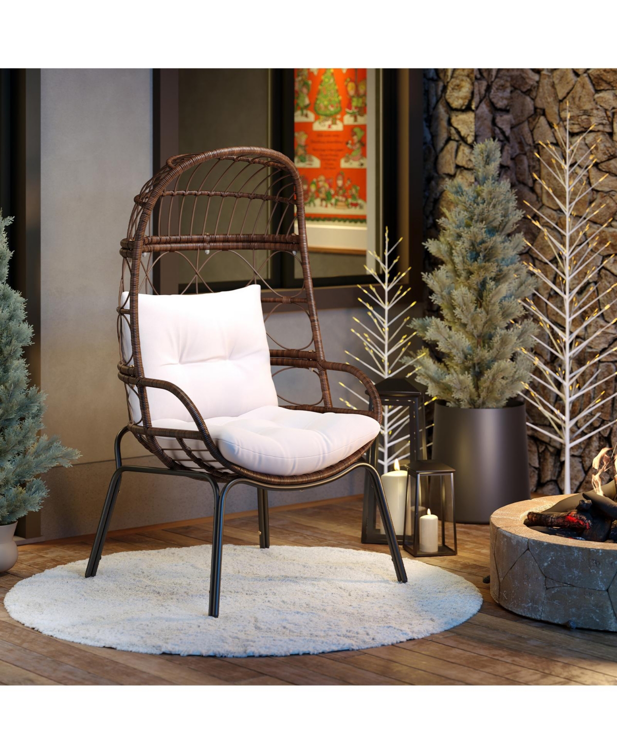 Gymax Pe Wicker Egg Chair Patio Cocoon Lounger w/ Comfortable Cushions & Metal Frame