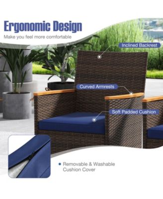 9 Pieces Patio PE Wicker Dining Set Outdoor Acacia Wood Table & Chairs