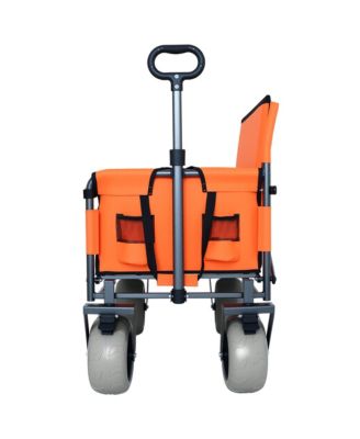Folding Wagon - Heavy-Duty Wagon Cart with All-terrain Wheels and Bench Seat, 500lbs Capacity for Camping and Beach