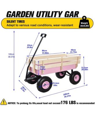 Heavy Duty Rolling Garden Wagon - Utility Cart with Wooden Side Panels, Air Tires Pulling and Wide Grip Handle for Grocery